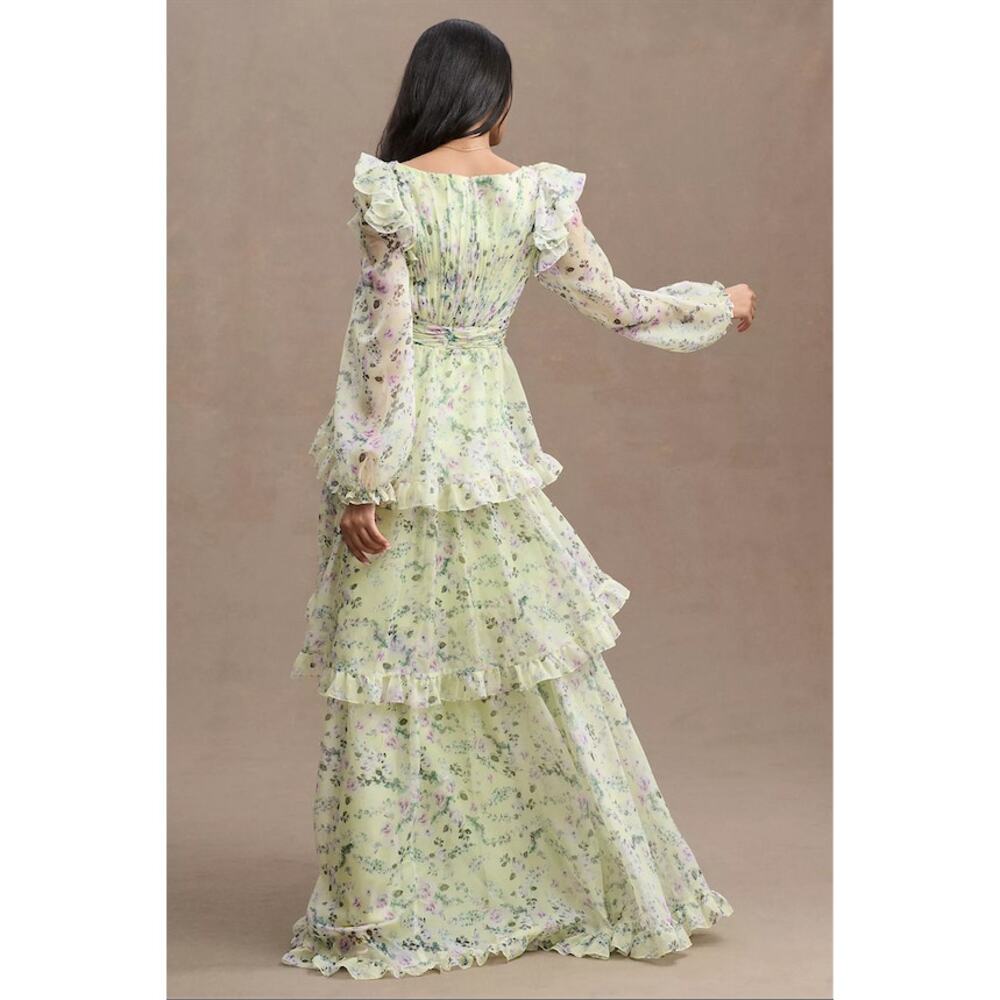 Mac Duggal Tiered A-Line Long-Sleeve Ruffled Chiffon Gown Size 4 - Picture 2 of 10